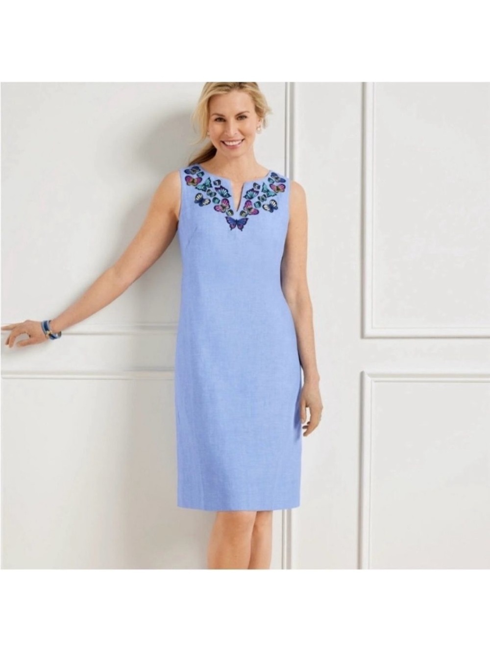 Talbots Embroidered Butterfly Linen Shift Dress